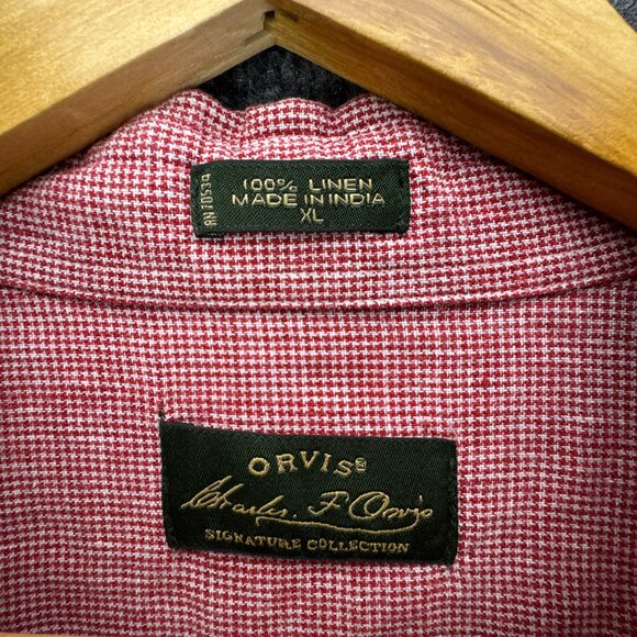 Orvis Signature Collection Linen Shirt Mens XL Button Down Micro Houndstooth Red - Picture 8 of 12